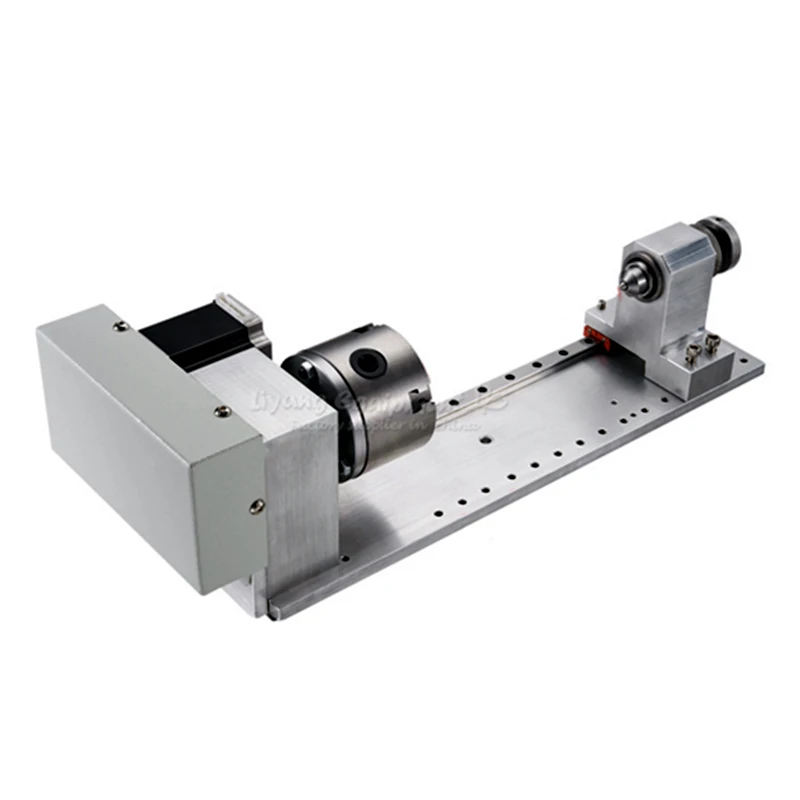 

High Precision 4 Jaw Chuck Belt Driven CNC Rotary Axis Ratio 1 to 6 Slide Rail 4th Clamp 80mm Diameter 220mm Length Wood