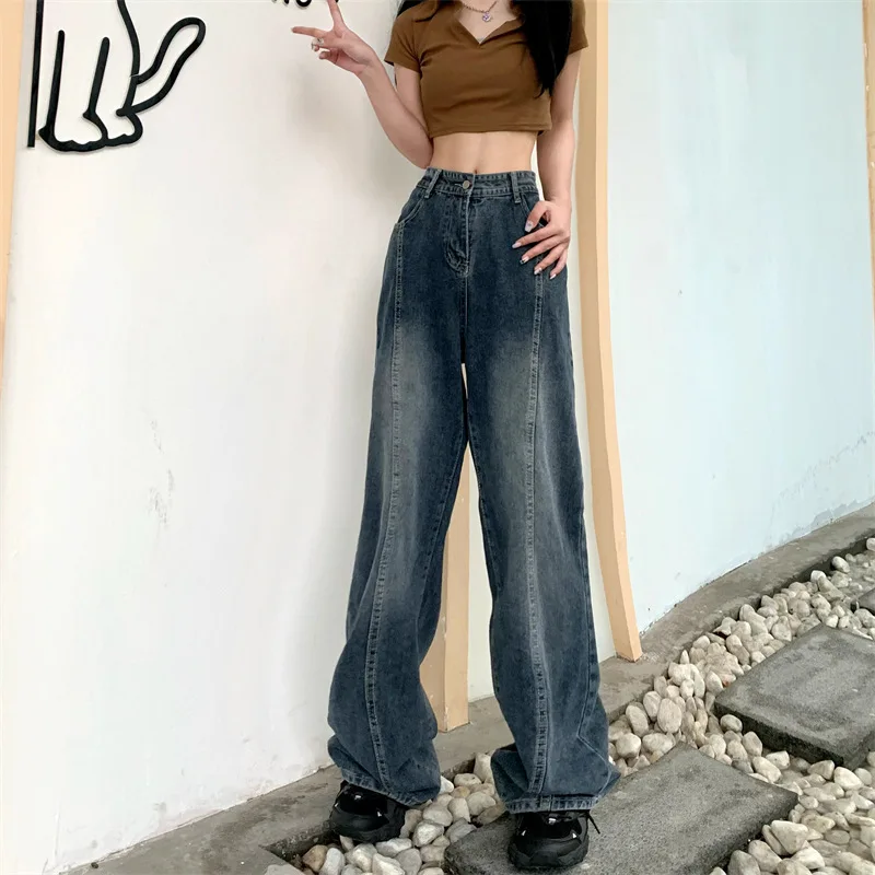 Dark Blue Womens Jeans High Waist Vintage Straight Baggy Denim Pants Streetwear American Style Fashion Wide Leg Denim Trouser
Dark Blue Womens Jeans High Waist Vintage Straight Baggy Denim Pants Streetwear American Style Fashion Wide Leg Denim Trouser