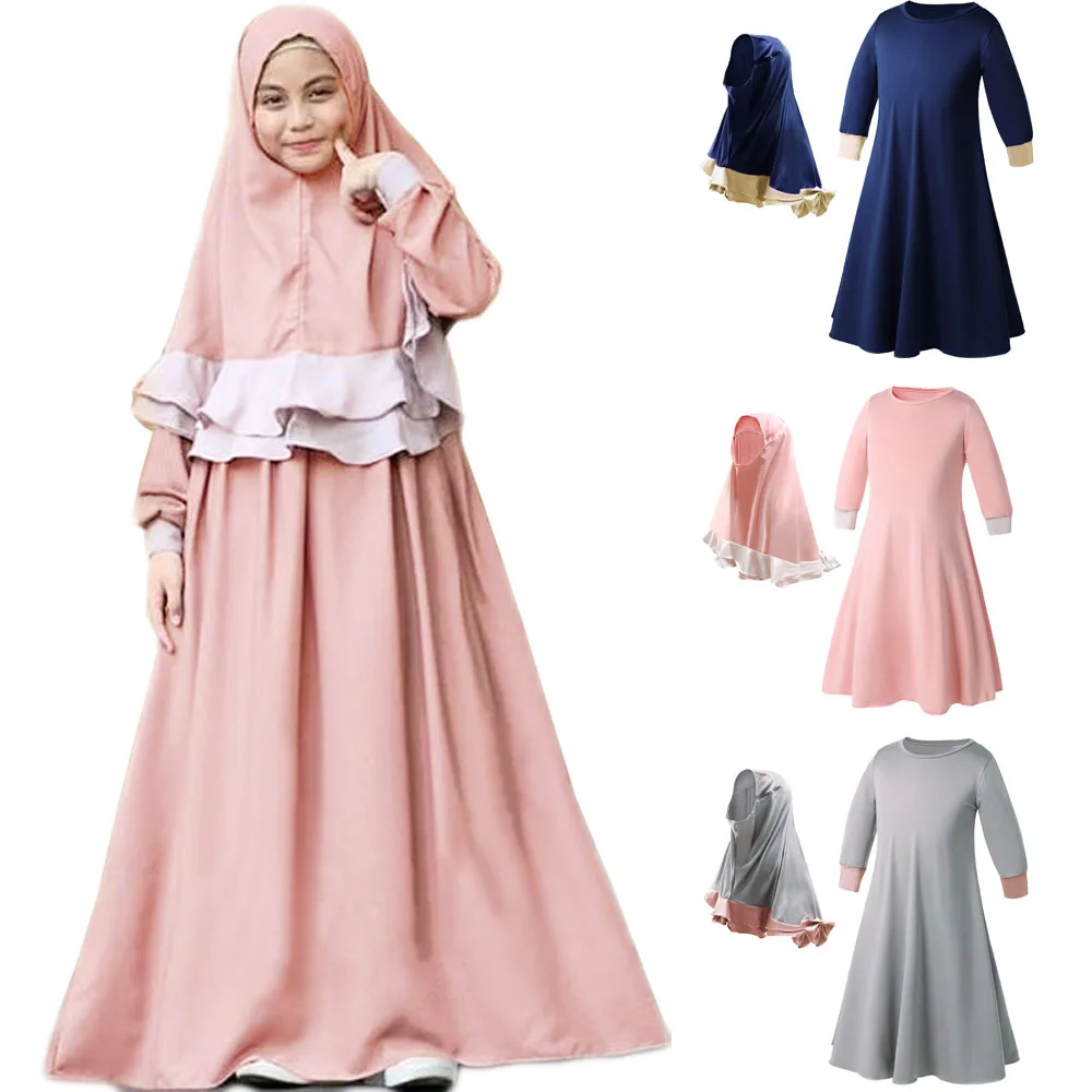 

Muslim Kids Girls Prayer Dress Hijab Abaya Robe Arab Dubai Children Ramadan Kaftan Headscarf Islamic Eid Gown Khimar Jilbab Set