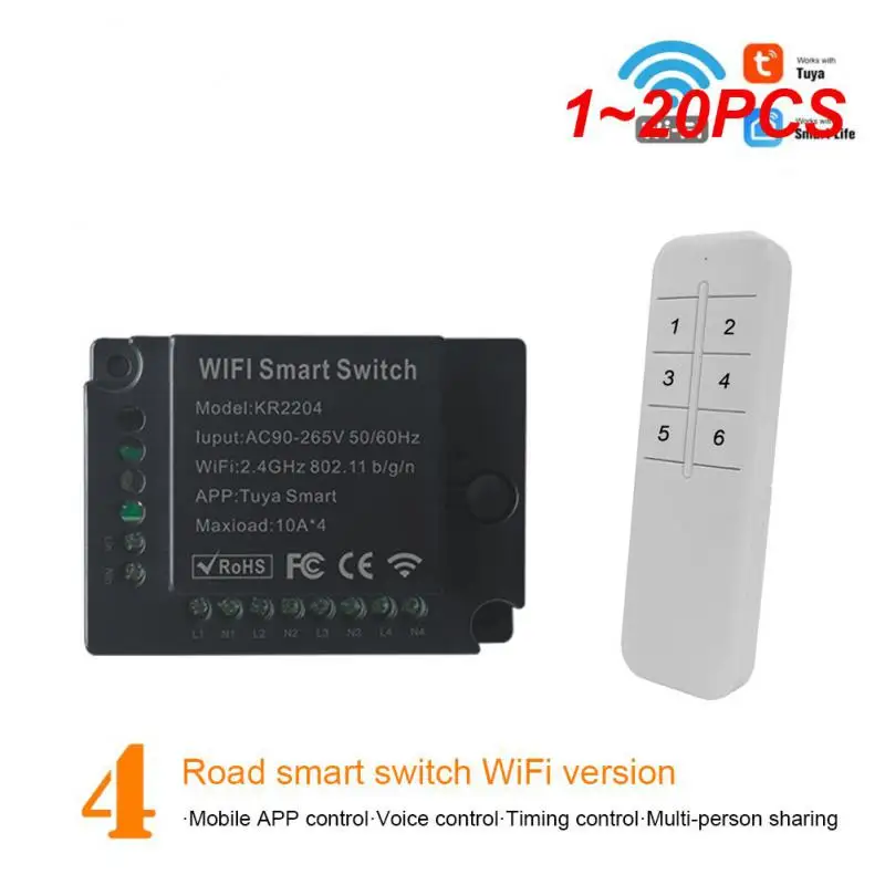 1~20PCS Tuya Smart Wifi Switch Relay Breaker Module 4-Way Control Wireless Switch Alexa Google Home Timer Voice Control DIY
1~20PCS Tuya Smart Wifi Switch Relay Breaker Module 4-Way Control Wireless Switch Alexa Google Home Timer Voice Control DIY