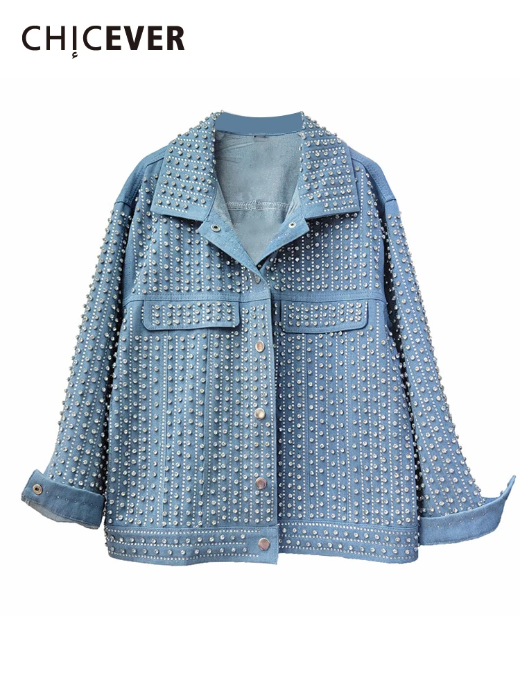 CHICEVER Spliced Diamonds Denim Coat For Women Lapel Long Sleeve Single Breasted Solid Casual Loose Jackets Female Spring 2023
CHICEVER Spliced Diamonds Denim Coat For Women Lapel Long Sleeve Single Breasted Solid Casual Loose Jackets Female Spring 2023