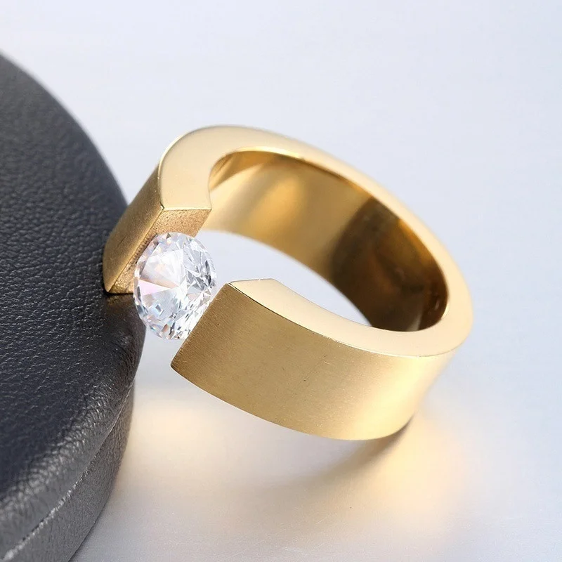 2023 Fashion Gold Color Stainless Steel Ring For Men/Women Jewelry Accessories 6MM Trendy Crystal Zircon Engagement Wedding Band
2023 Fashion Gold Color Stainless Steel Ring For Men/Women Jewelry Accessories 6MM Trendy Crystal Zircon Engagement Wedding Band