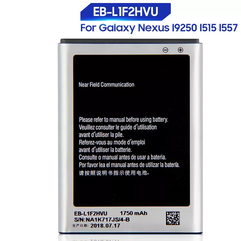 Battery For Samsung Galaxy Nexus I9250 I515 I557 Rechargeable Phone Battery EB-L1F2HVU with NFC 1750mAh
Battery For Samsung Galaxy Nexus I9250 I515 I557 Rechargeable Phone Battery EB-L1F2HVU with NFC 1750mAh