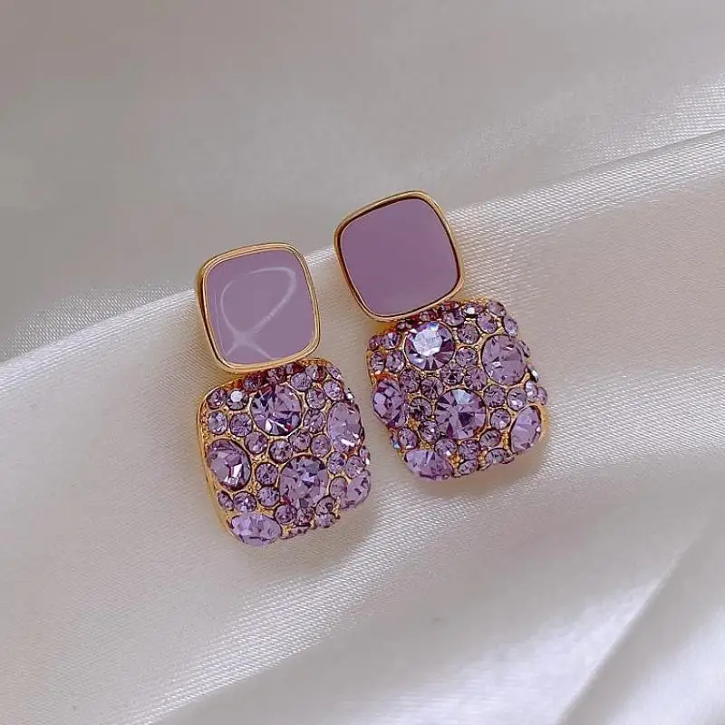 S925 Silver Needle Purple Retro Square Rhinestone Dripping Oil New Trendy Temperament Net Red Earrings Women's Jewelry Brincos
S925 Silver Needle Purple Retro Square Rhinestone Dripping Oil New Trendy Temperament Net Red Earrings Women's Jewelry Brincos