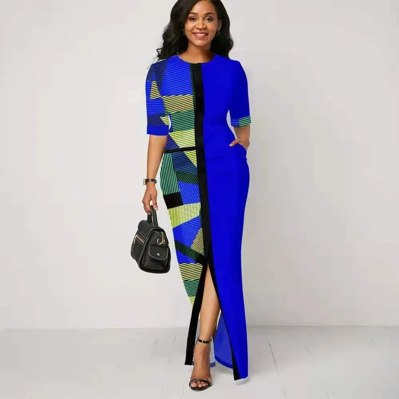 Women Elegant Round Collar Geometric Printing Splicing Temperament Maxi Dress for Ball Party Ladies Fashion Half Sleeve Dress
Women Elegant Round Collar Geometric Printing Splicing Temperament Maxi Dress for Ball Party Ladies Fashion Half Sleeve Dress