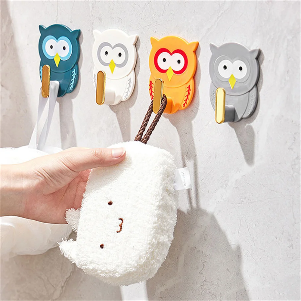 

Multifunctional Owl Hook Hanger Cartoon Free Punching Strong No Trace Wall Mount Sticky Kitchen Bathroom Metal Towel Hooks