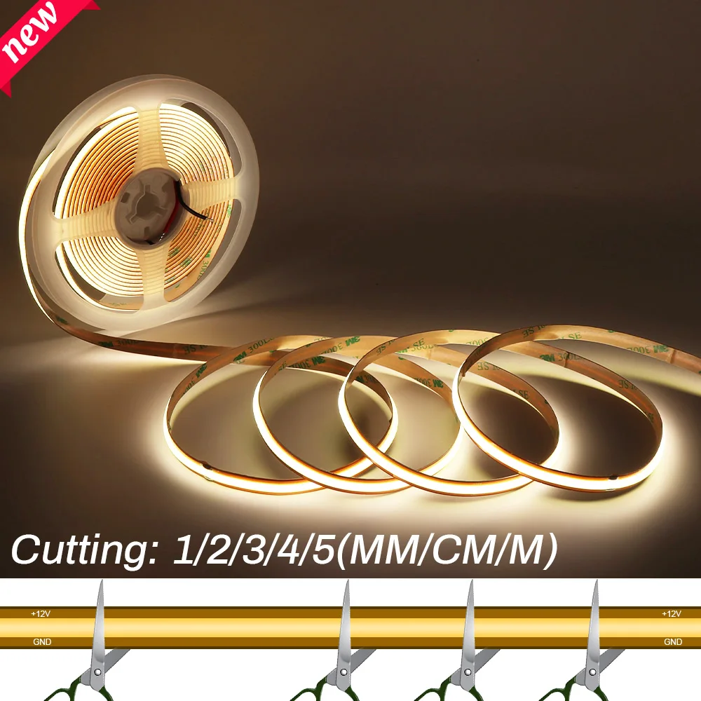 NEW Dimmable COB LED Strip Light 580 LEDs/m 16.4ft High Density Flexible Tape Ribbon 3000-6500K RA90 Led Lights DC12V 24V
NEW Dimmable COB LED Strip Light 580 LEDs/m 16.4ft High Density Flexible Tape Ribbon 3000-6500K RA90 Led Lights DC12V 24V