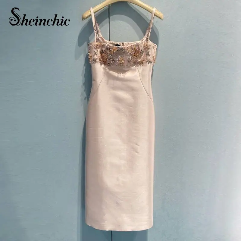 Handmade Crystal Beading Party Dress Women Luxury Elegant Midi Pink Spaghetti Strap Dress Korean Fashion Summer Clothes
Handmade Crystal Beading Party Dress Women Luxury Elegant Midi Pink Spaghetti Strap Dress Korean Fashion Summer Clothes