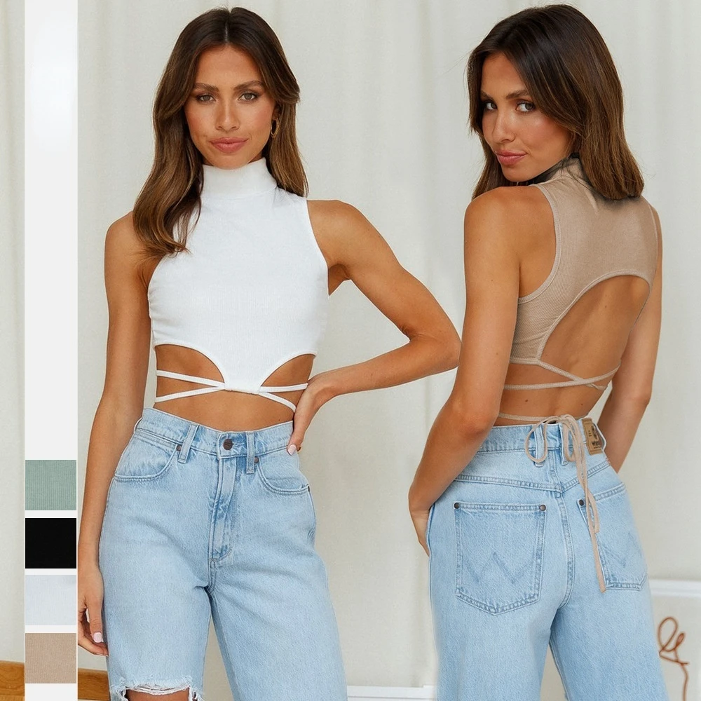 Women's Solid Ribbed Sexy Turtleneck Bandages Short Crop Backless Tank Tops Summer Plus Size Fashion Black Harajuku Streetwear
Women's Solid Ribbed Sexy Turtleneck Bandages Short Crop Backless Tank Tops Summer Plus Size Fashion Black Harajuku Streetwear