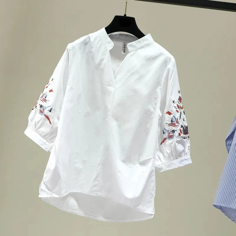 Mori White Shirt Woman Tops Stand V Neck Blue Blouses Summer Harajuku Japanese Shirt Ladies Casual Embroidery Shirts Blusa Mujer
Mori White Shirt Woman Tops Stand V Neck Blue Blouses Summer Harajuku Japanese Shirt Ladies Casual Embroidery Shirts Blusa Mujer