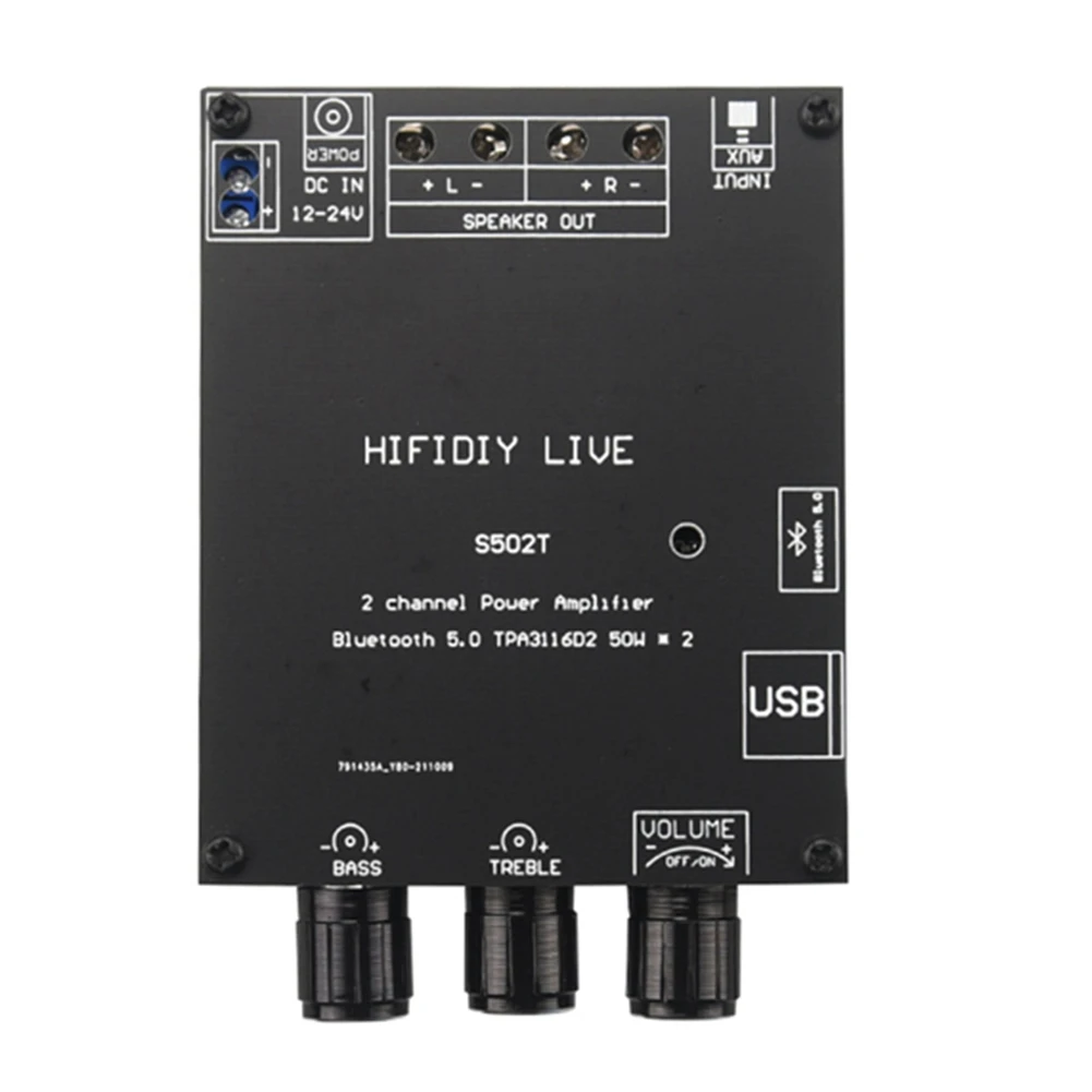 TPA3116D2 Bluetooth 5.0 HIFI 2.0 Channel Power Audio Stereo Amplifier Board 50W+50W TREBLE Bass Note Tuning AMP S502T
TPA3116D2 Bluetooth 5.0 HIFI 2.0 Channel Power Audio Stereo Amplifier Board 50W+50W TREBLE Bass Note Tuning AMP S502T