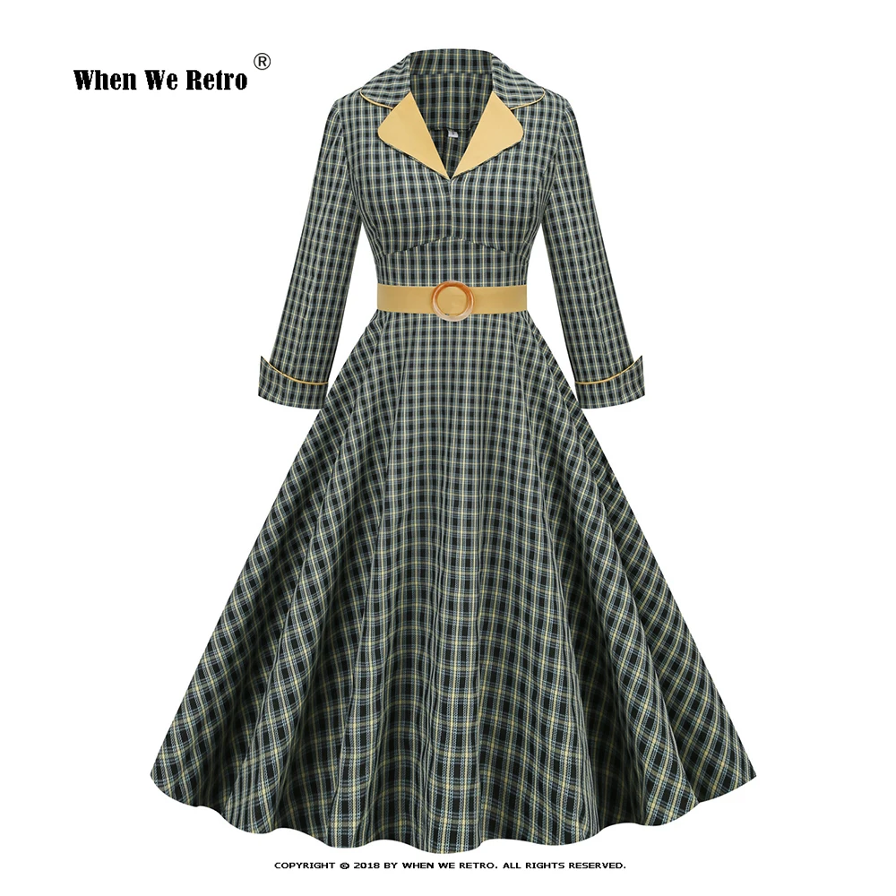 Chic Hepburn Court Vintage Dress Notched Collar Contrast Color Elegant Plaid Print 3/4 Length Sleeve Slim Swing Dresses VD3501
Chic Hepburn Court Vintage Dress Notched Collar Contrast Color Elegant Plaid Print 3/4 Length Sleeve Slim Swing Dresses VD3501