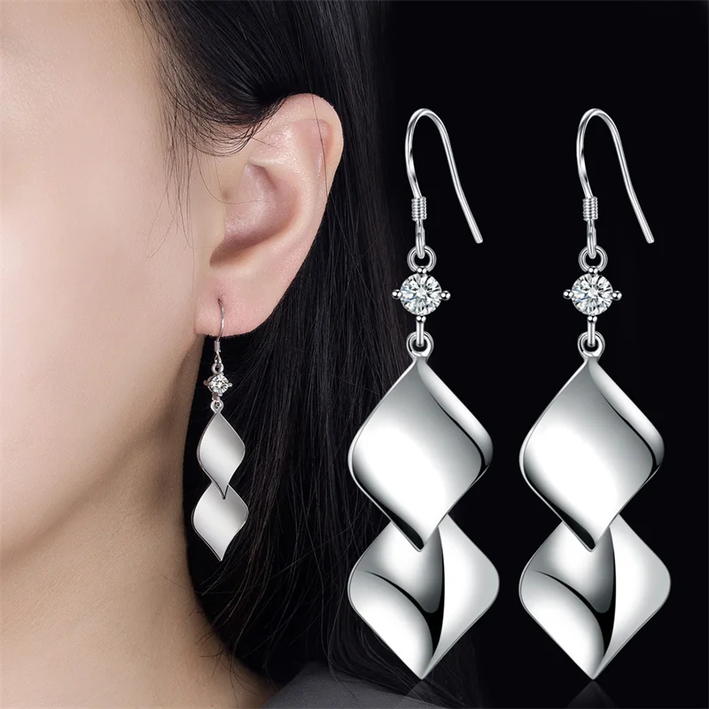 

Popular Leaf Earrings 925 Sterling Silver Female Drop Accessories Latest Geometric Rhombus Drop Earrings Women Jewelry