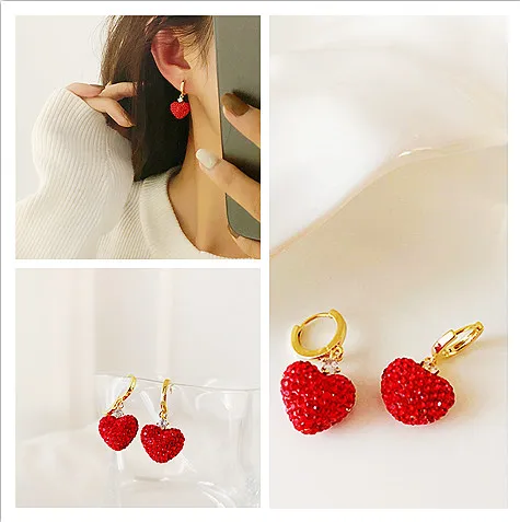 2022 1 Pair New Year red zircon love pendant earrings Korean personality simple and versatile temperament fashion earwear
2022 1 Pair New Year red zircon love pendant earrings Korean personality simple and versatile temperament fashion earwear