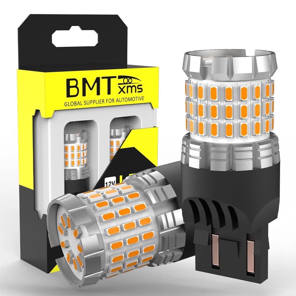 

BMTxms 2pcs No Hyper Flash T20 W21W WY21W 7440 7440NA LED Turn Signal Light Bulbs W21/5W Canbus Error Free Car Lamp Amber Yellow