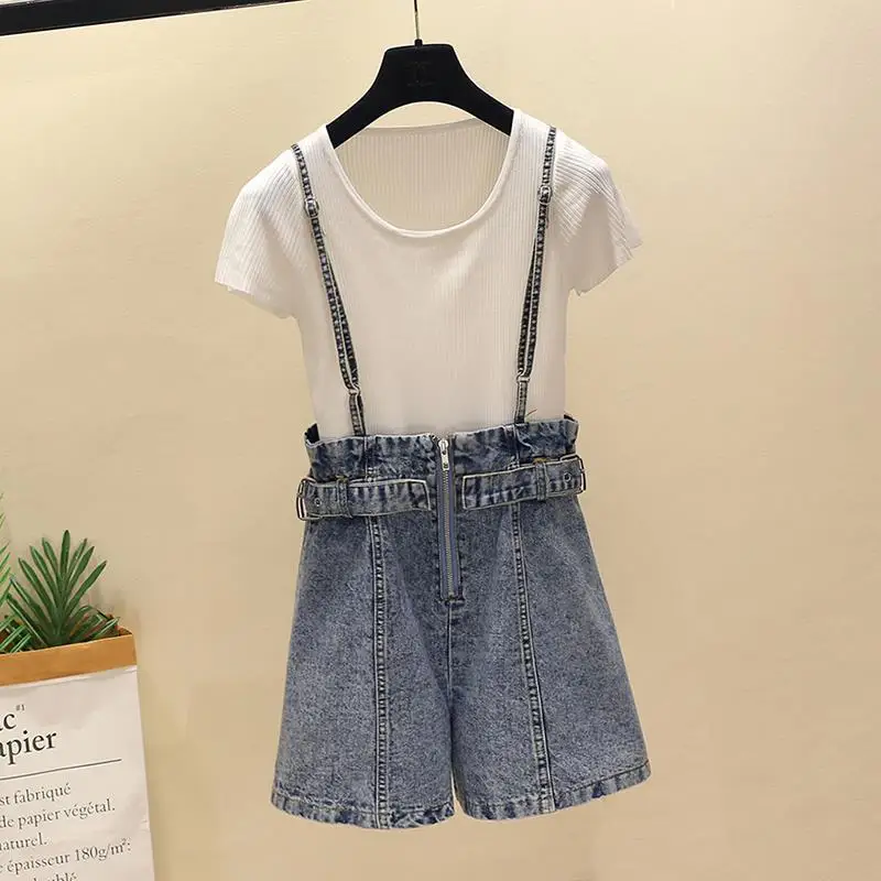 Women 2022 Summer Fashion Short Sleeve Knit T-shirt Suit Set Female Tops and Adjustment Shoulder Suspender Strap Shorts Sets I01
Women 2022 Summer Fashion Short Sleeve Knit T-shirt Suit Set Female Tops and Adjustment Shoulder Suspender Strap Shorts Sets I01