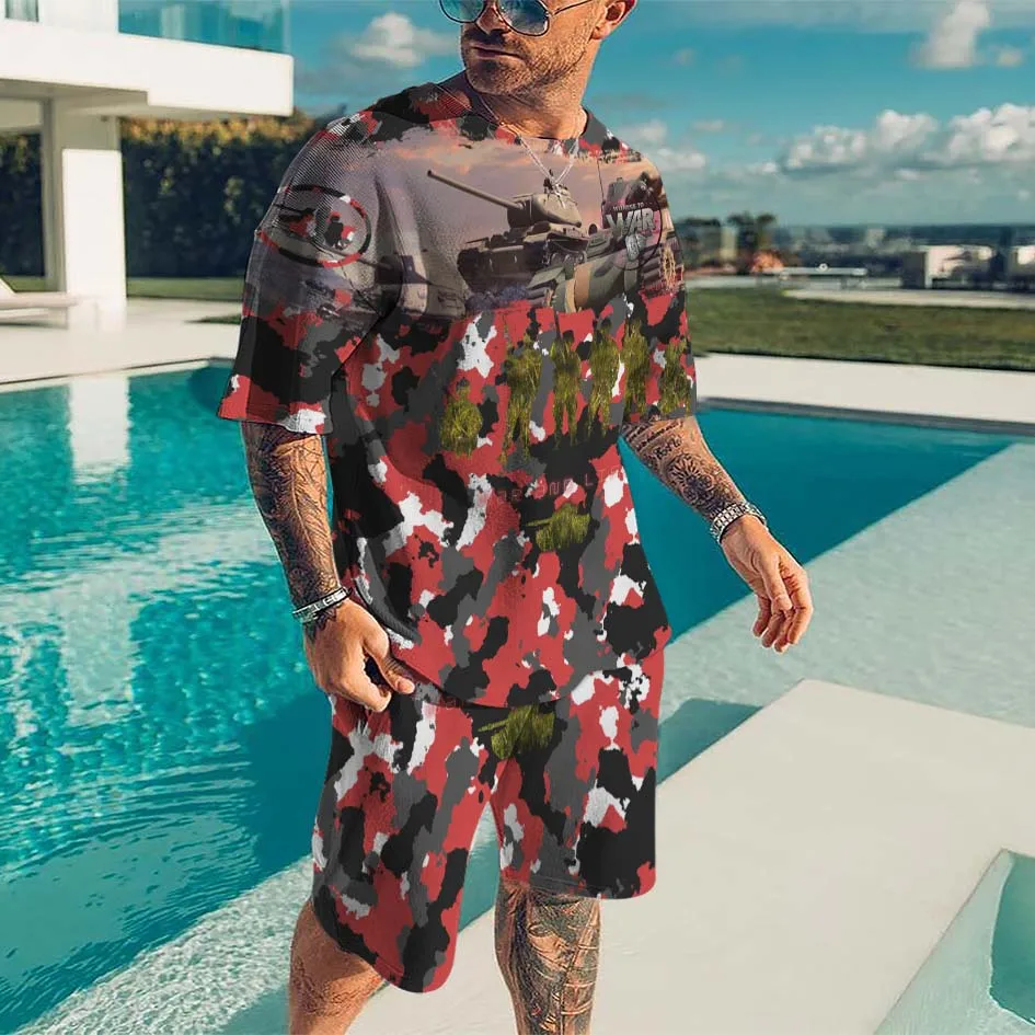 Summer Tracksuit For Men Camouflage T-shirt Set Short-Sleeved Street Style Sportswear T-shirt Shorts Casual Loose Outfit
Summer Tracksuit For Men Camouflage T-shirt Set Short-Sleeved Street Style Sportswear T-shirt Shorts Casual Loose Outfit