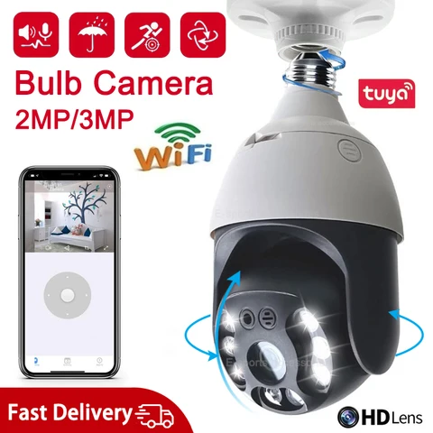 Tuya Камера видеонаблюдения с лампочками 300 Вт E27, Wi-Fi, ночное видение, полноцветная панорамная автоматическая камера наблюдения за человеческим телом, ip-камера с монитором Беспроводной монитор света