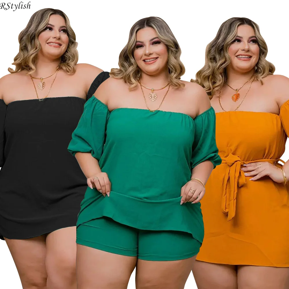 RStylish Plus Size Summer Clothes Solid Two Piece Set Women Fashion Off Shoulder T-shirt And Shorts Matching Streetwear Outfits
RStylish Plus Size Summer Clothes Solid Two Piece Set Women Fashion Off Shoulder T-shirt And Shorts Matching Streetwear Outfits
