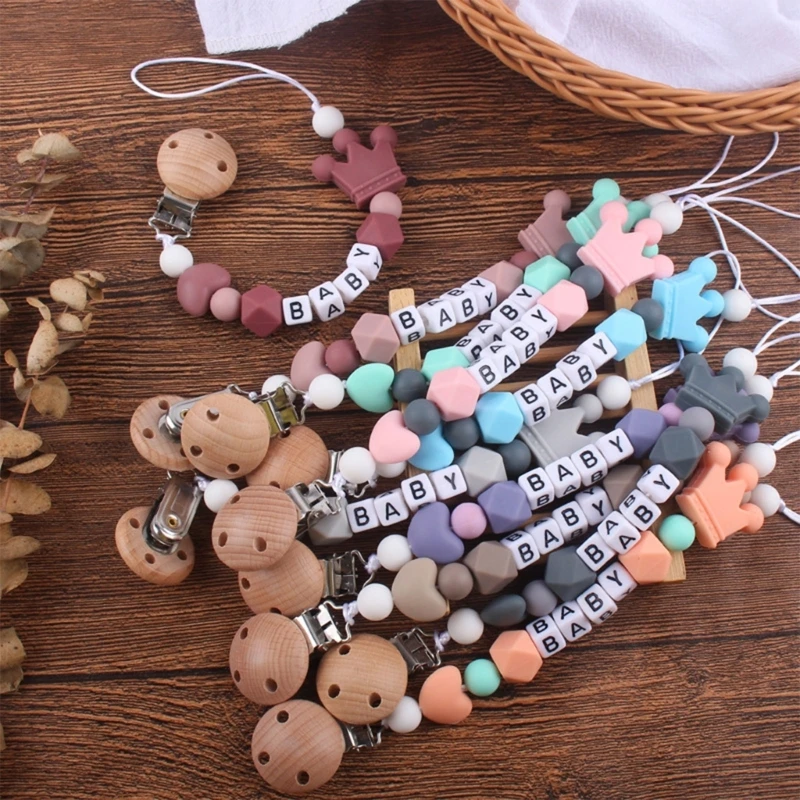 Cute Crown Bead Pacifier Clips Silicone Wooden Holder Newborn Soother Chains for Baby Teether Teething Chain Shower Gift
Cute Crown Bead Pacifier Clips Silicone Wooden Holder Newborn Soother Chains for Baby Teether Teething Chain Shower Gift