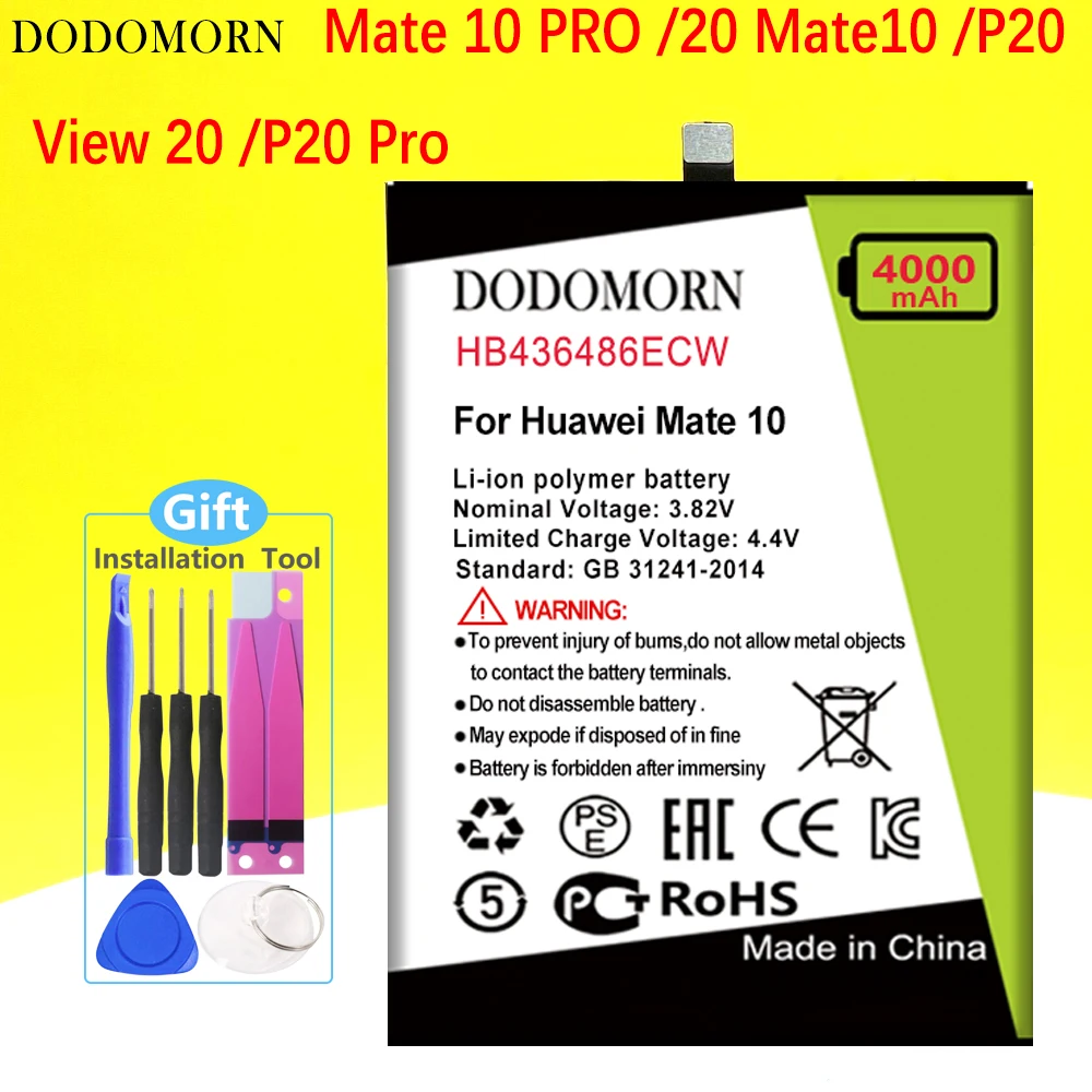 DODOMORN HB436486ECW Battery For Huawei Mate 10 / 10 Pro /Mate 20 /P20 Pro/ Honor V20 /Mate X ALP-AL00+Tracking Number
DODOMORN HB436486ECW Battery For Huawei Mate 10 / 10 Pro /Mate 20 /P20 Pro/ Honor V20 /Mate X ALP-AL00+Tracking Number