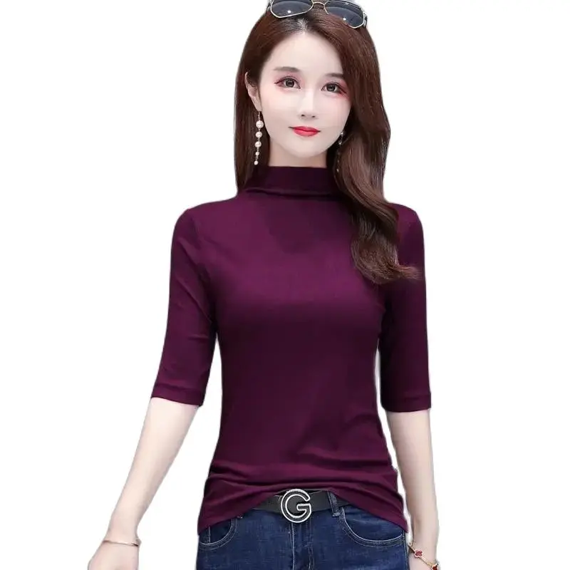 Solid Color T-shirt Half-high Collar Mid-sleeve Spring And Autumn Top Loose And Soft All-match Half-sleeve Bottoming Shirt Women
Solid Color T-shirt Half-high Collar Mid-sleeve Spring And Autumn Top Loose And Soft All-match Half-sleeve Bottoming Shirt Women