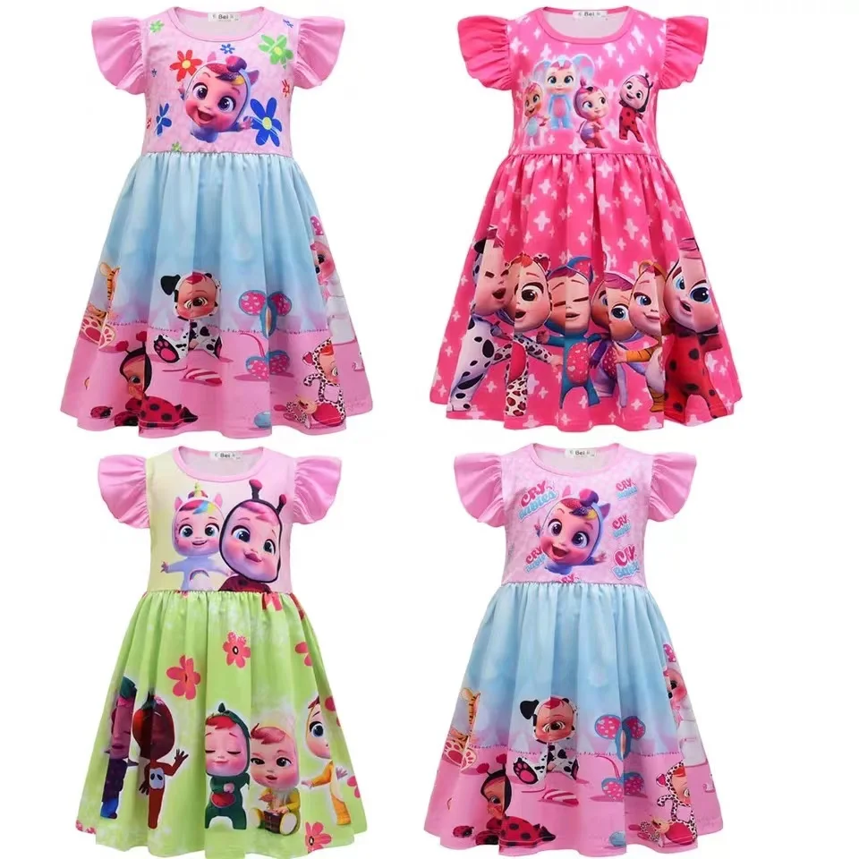 Summer Girls Cartoon Cry Baby Print Dresses Children Flying Sleeves Milk Silk Clothing Birthday Party Dress
Summer Girls Cartoon Cry Baby Print Dresses Children Flying Sleeves Milk Silk Clothing Birthday Party Dress