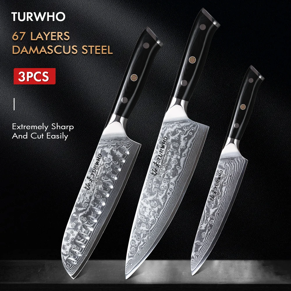 TURWHO 1-3PCS Set Of Knives Japan 67 Layer Damascus VG10 Steel Core Chef Knife Super Sharp Santoku Utility Knife Cooking Tools 
TURWHO 1-3PCS Set Of Knives Japan 67 Layer Damascus VG10 Steel Core Chef Knife Super Sharp Santoku Utility Knife Cooking Tools