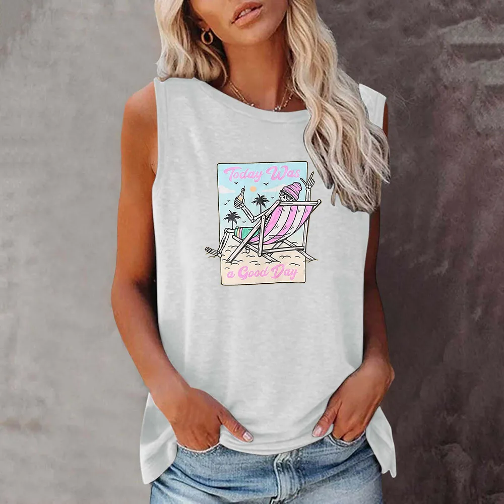 Seeyoushy Today Was A Good Day Funny Beach Skeleton Print Summer Fashion Casual Women's T-shirt Women's O-neck Sleeveless Tshirt
Seeyoushy Today Was A Good Day Funny Beach Skeleton Print Summer Fashion Casual Women's T-shirt Women's O-neck Sleeveless Tshirt