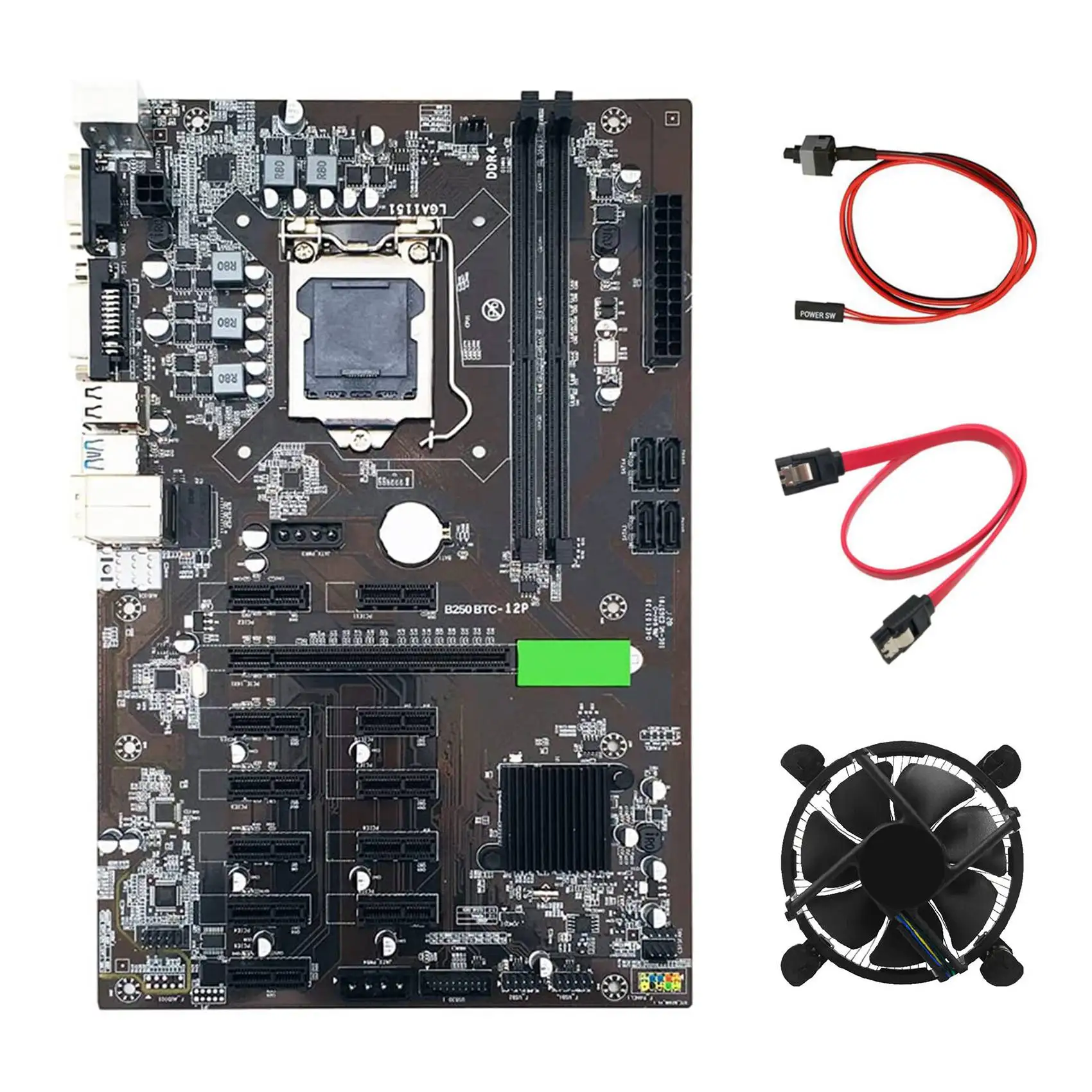 B250 BTC Mining Motherboard with CPU Cooling Fan+SATA Cable+Switch Cable 12 XGraphics Card Slot LGA 1151 for BTC Miner
B250 BTC Mining Motherboard with CPU Cooling Fan+SATA Cable+Switch Cable 12 XGraphics Card Slot LGA 1151 for BTC Miner