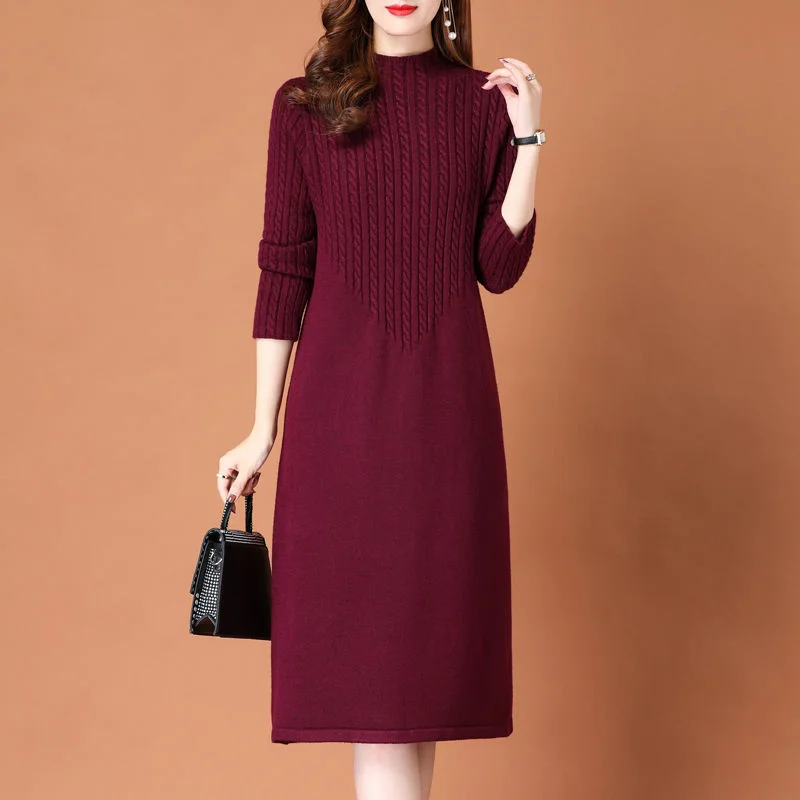 New High Quality Sweater Dress for Women Knee-length Solid Half high collar Pullover Thick Autumn and Winter Knitted Sweaters
New High Quality Sweater Dress for Women Knee-length Solid Half high collar Pullover Thick Autumn and Winter Knitted Sweaters