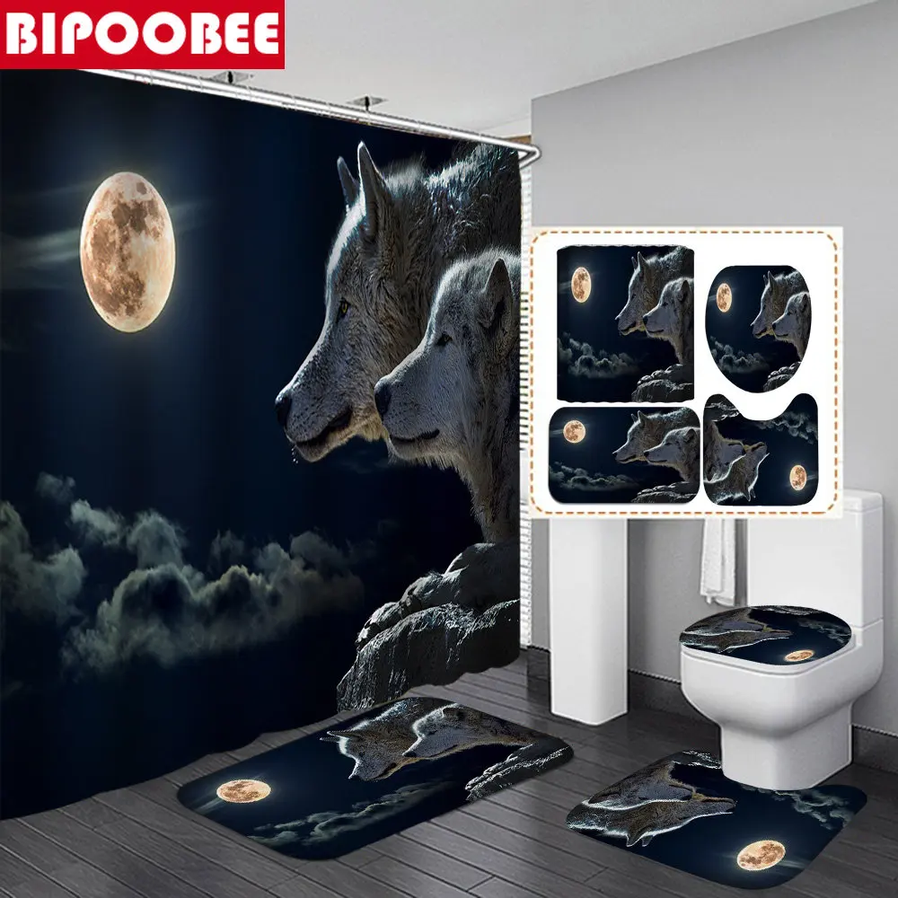 3D Full Moon Wolves Shower Curtains Bathroom Curtain with Hooks Bath Mats Rugs Toilet Cover Lid and Non-Slip Carpet Home Decor
3D Full Moon Wolves Shower Curtains Bathroom Curtain with Hooks Bath Mats Rugs Toilet Cover Lid and Non-Slip Carpet Home Decor
