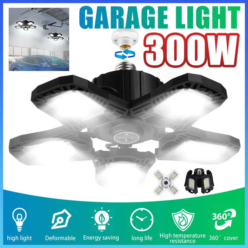 300W LED Garage Light E27 Deformable Ceiling Light Led Lights for Garage Warehouse Workshop Lighting with 5 Adjustable Panel
300W LED Garage Light E27 Deformable Ceiling Light Led Lights for Garage Warehouse Workshop Lighting with 5 Adjustable Panel