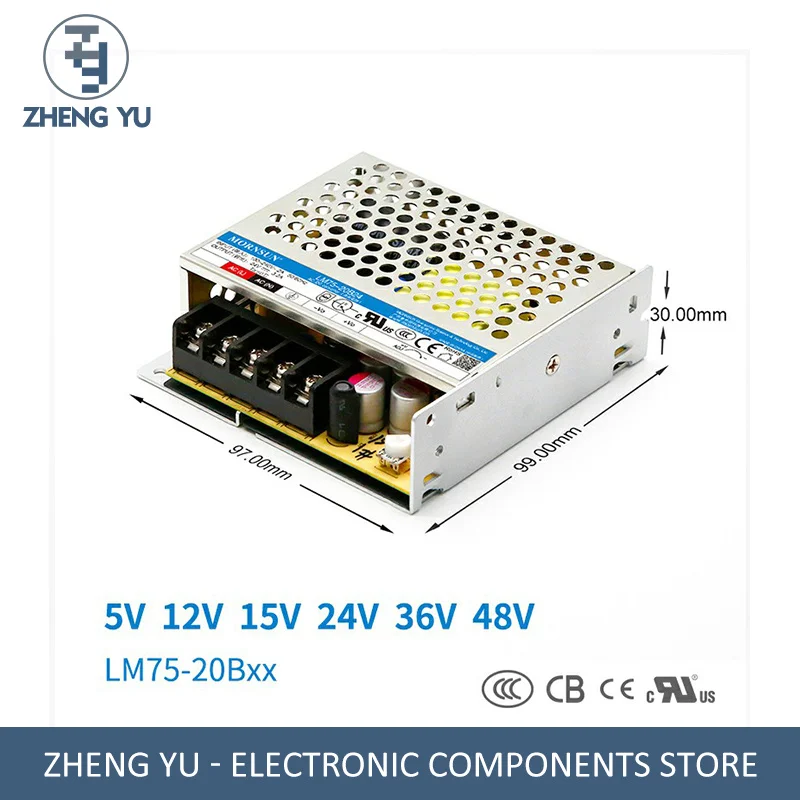 LM75-20B 05/12/15/24/36/48V 85-264VAC 1.6-14A 75W MORNSUN SWITCHING POWER SUPPLY
LM75-20B 05/12/15/24/36/48V 85-264VAC 1.6-14A 75W MORNSUN SWITCHING POWER SUPPLY