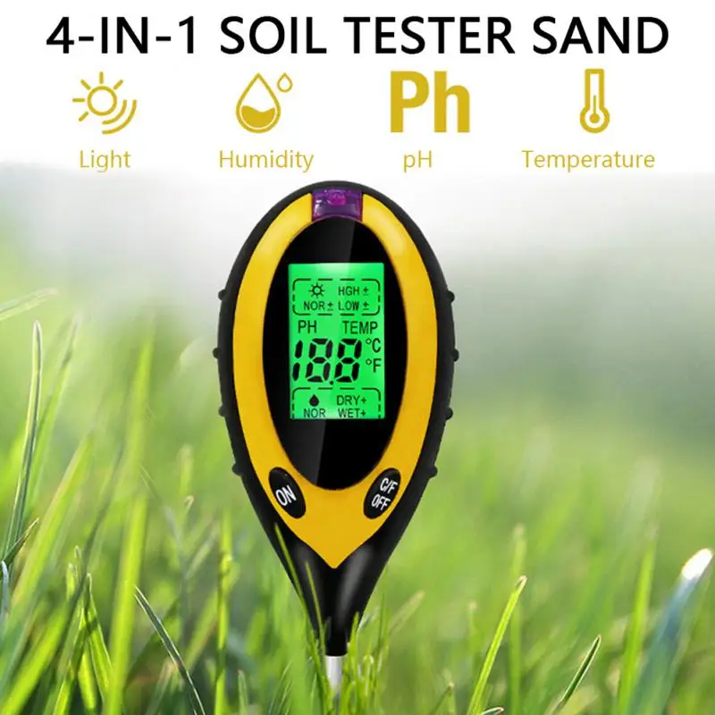 

Digital 4 In 1 Soil PH Meter Portable Moisture Monitor Temperature Sunlight Tester For Gardening Plants Farming With Blacklight