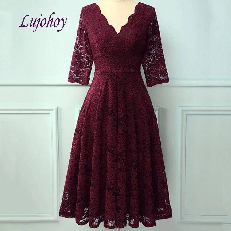

Sexy Burgundy Lace Short Cocktail Dress Party Little Ladies Girl Women Prom Homecoming Graduation Semi Formal Gown