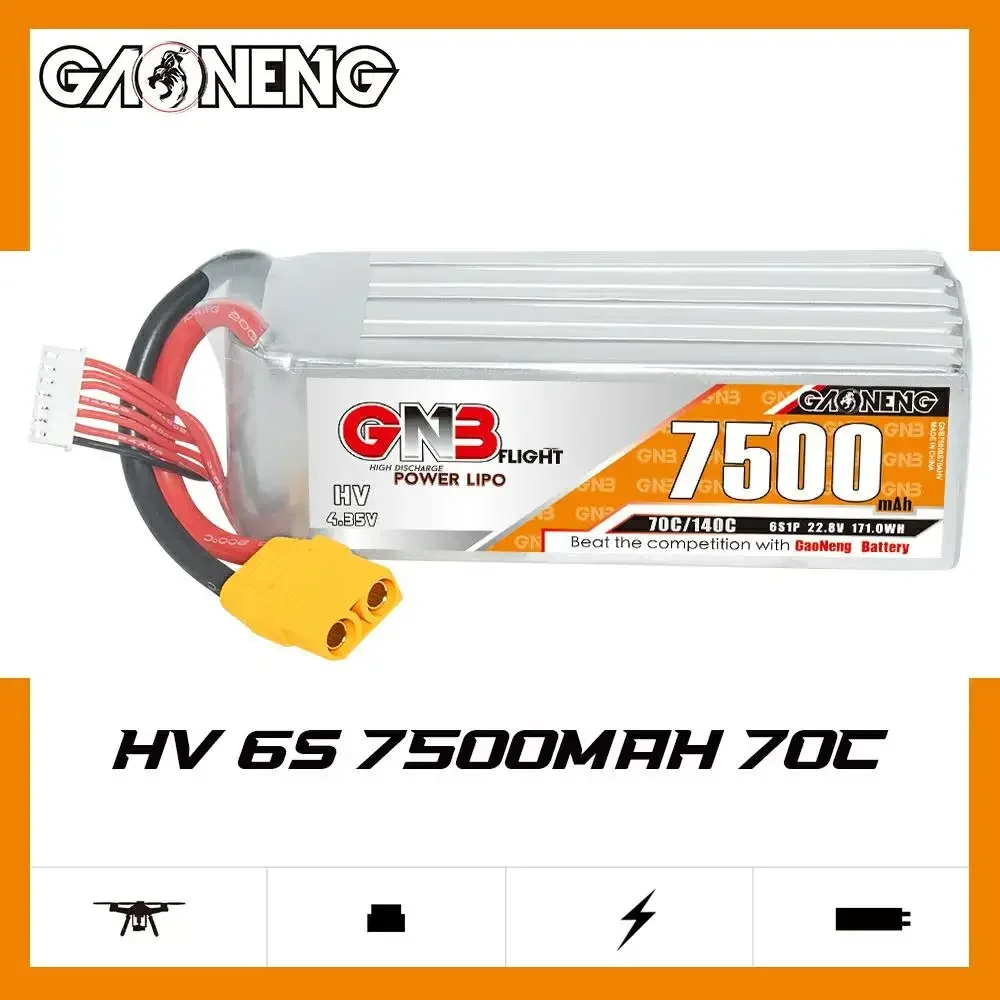 GAONENG 6S1P 7500mAh 22.8V 70C/140C Light Weight GNB LiHV Lipo Battery XT90 Plug For RC Helicopter Airplane Car Boat UAV Parts
GAONENG 6S1P 7500mAh 22.8V 70C/140C Light Weight GNB LiHV Lipo Battery XT90 Plug For RC Helicopter Airplane Car Boat UAV Parts