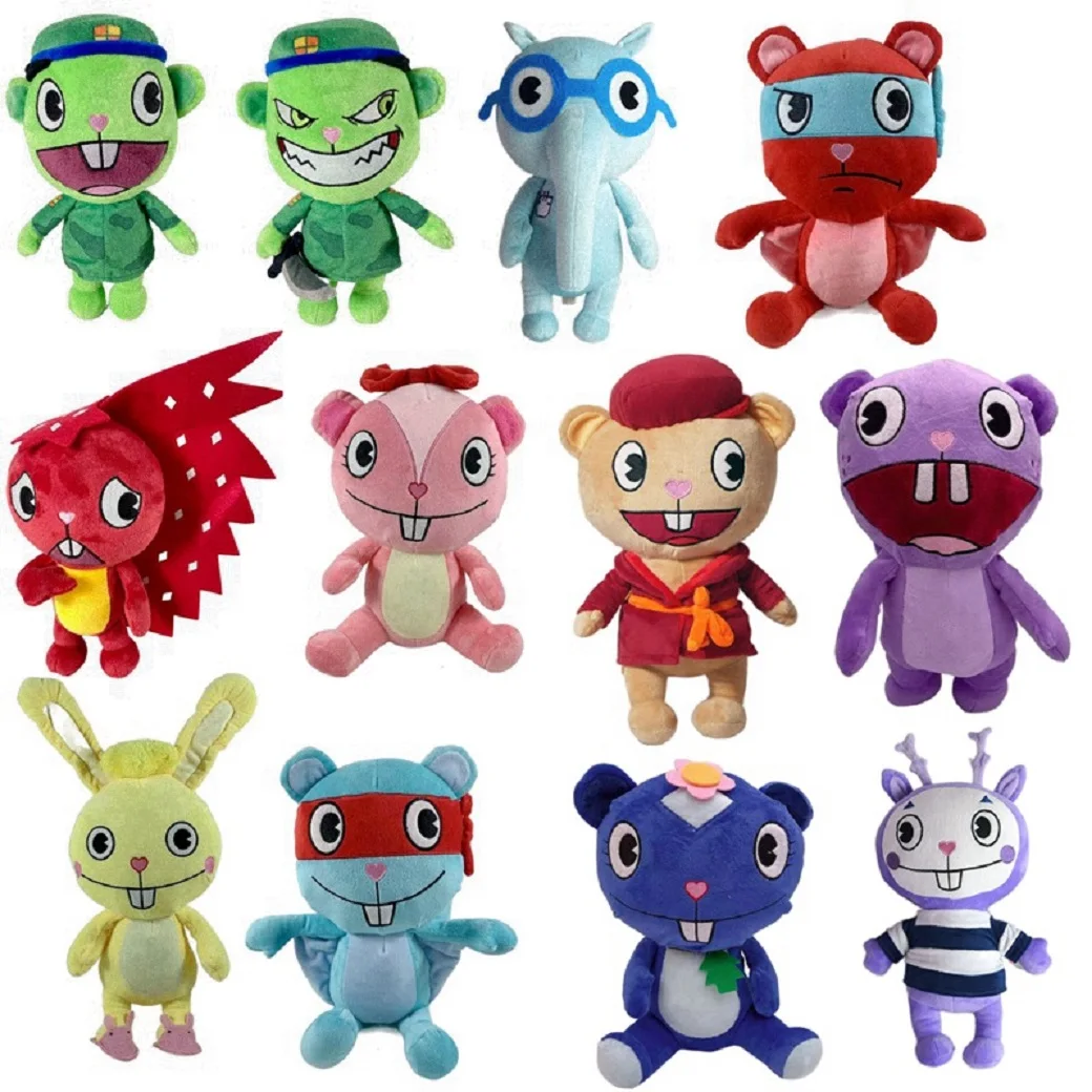 28 см HTF Happy Tree Friends Аниме Солдат Fliqpy Плюшевые игрушки Куклы Военная раскладная
