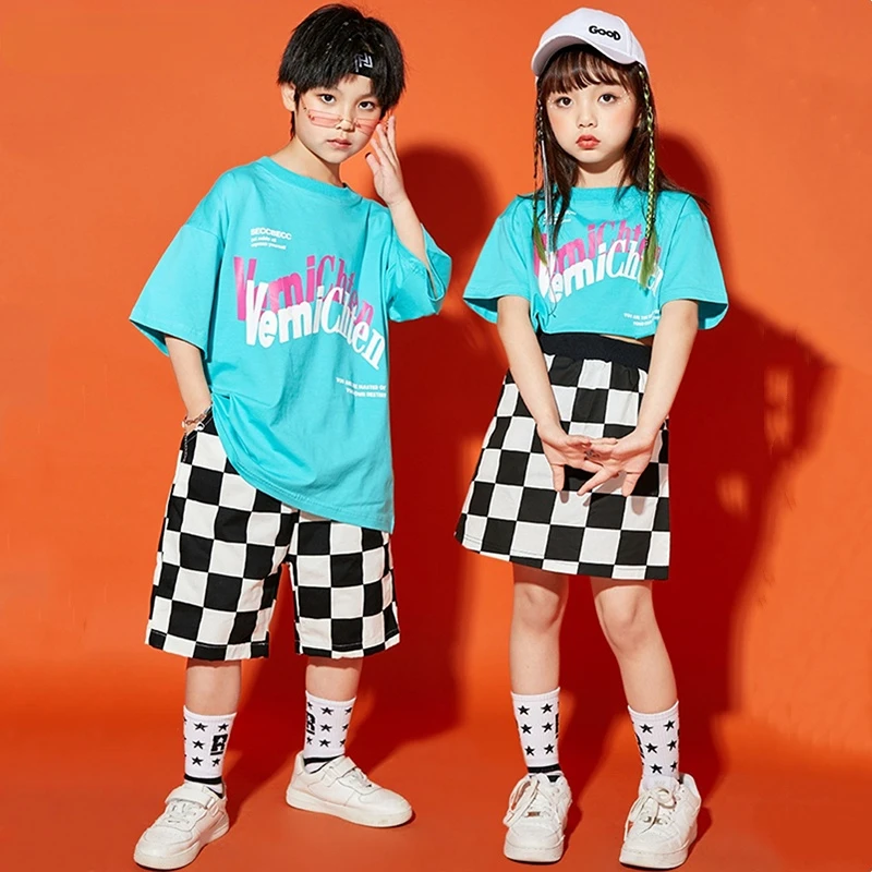 Boys Hip Hop T-shirt Plaid Shorts Girl Crop Top Check Skirt Jazz Clothes Sets Child Summer Street Dance Kids Streetwear Costumes
Boys Hip Hop T-shirt Plaid Shorts Girl Crop Top Check Skirt Jazz Clothes Sets Child Summer Street Dance Kids Streetwear Costumes