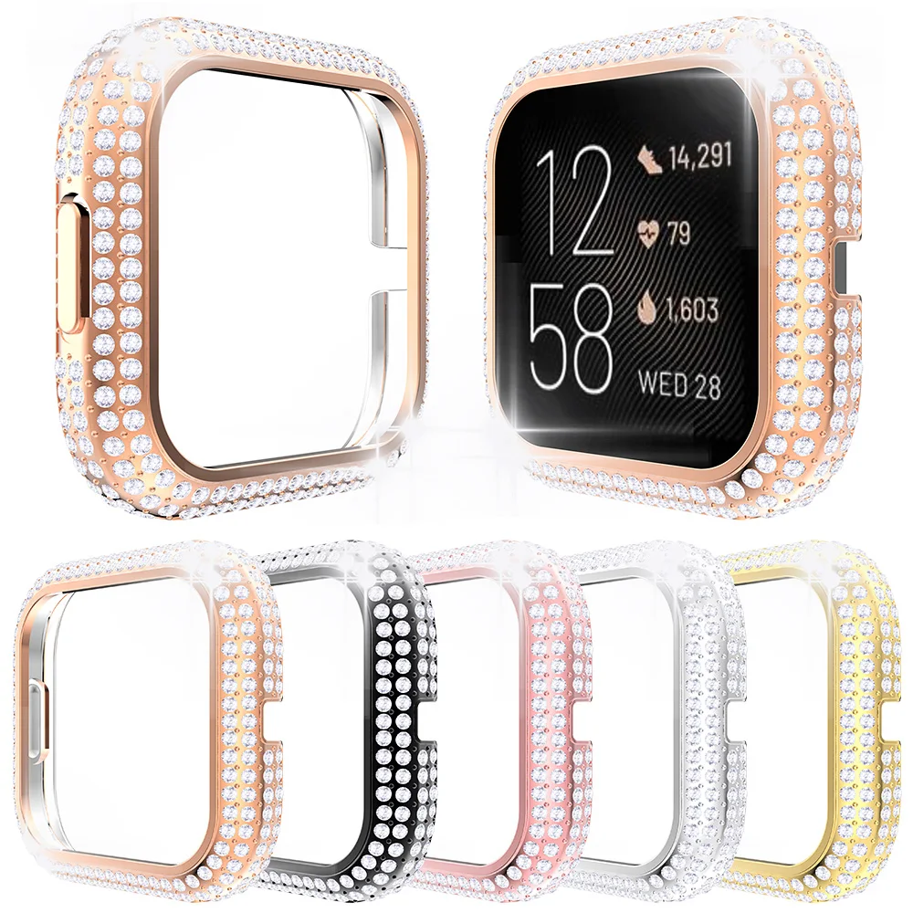 

Fashion Women Protective Diamond Case for Fitbit Versa 2 3 Sense Watch Cover Bling Hard PC Bumper Shell Thin Frame Cover