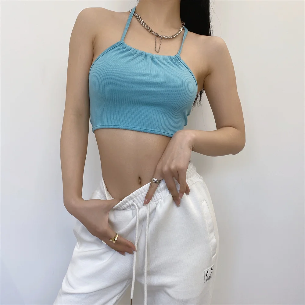 Summer new street style solid color straps halter sling women's casual all-match elastic sexy short backless sling women 
Summer new street style solid color straps halter sling women's casual all-match elastic sexy short backless sling women