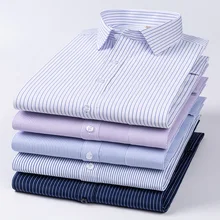 Mens Formal Shirt Long Sleeve S~8XL Oversized Office Solid Color Striped Anti-wrinkle Non-ironing Fashion Business White Shirts