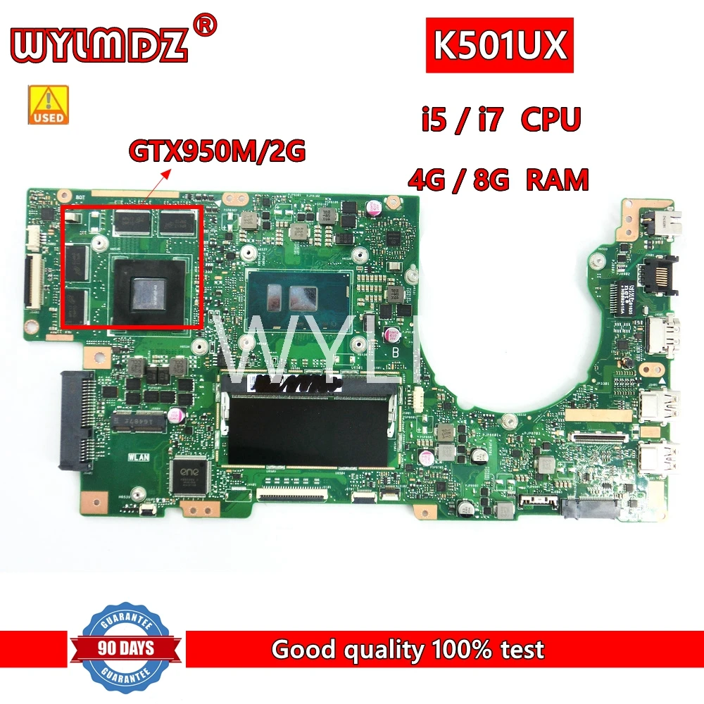 

Used K501UX i5/i7CPU GTX950M/2G 4G/8G RAM Mainboard For Asus K501U K501UQ K501UB K501UXM Laptop Motherboard Test OK