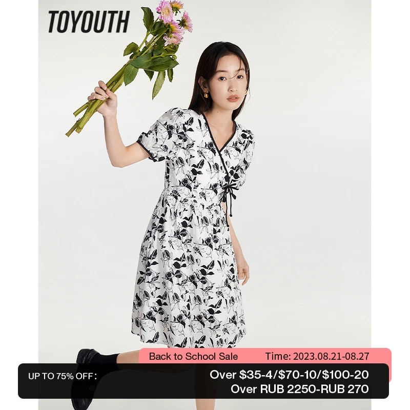 Toyouth Women Dress 2023 Summer Puff Sleeves V Neck A-shape Vintage Ink Plant Printing Slim Waist Holiday Party Middle Skirt
Toyouth Women Dress 2023 Summer Puff Sleeves V Neck A-shape Vintage Ink Plant Printing Slim Waist Holiday Party Middle Skirt