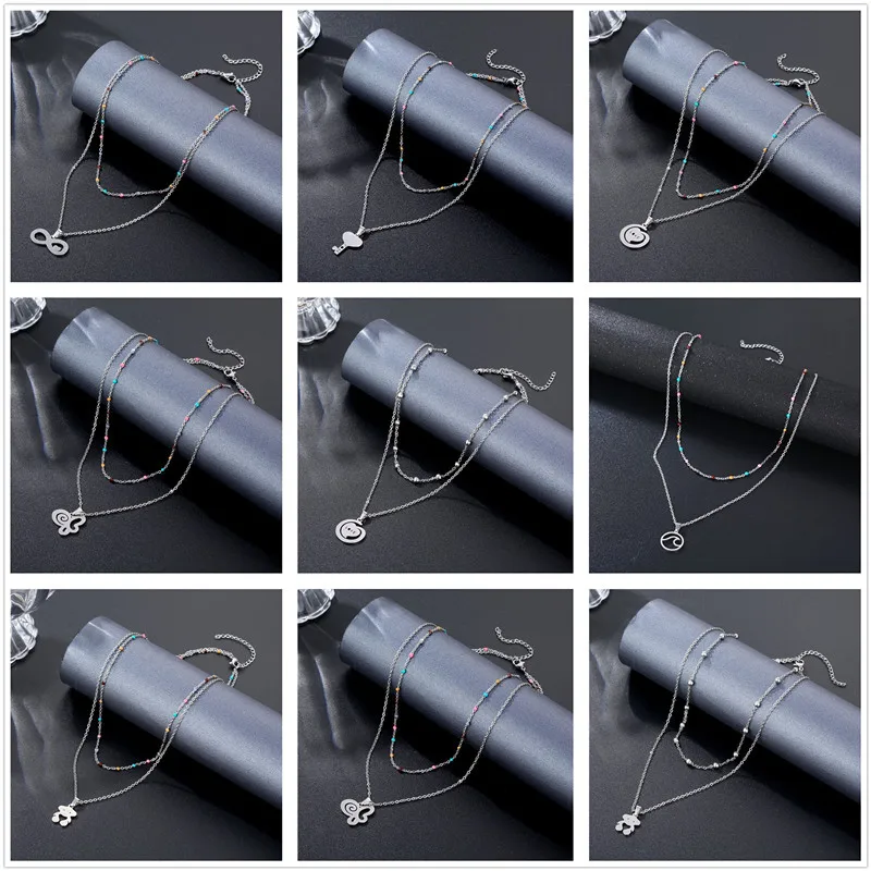 Simple short double layer collarbone necklace creative stainless steel geometric drop oil pendant accessory
Simple short double layer collarbone necklace creative stainless steel geometric drop oil pendant accessory