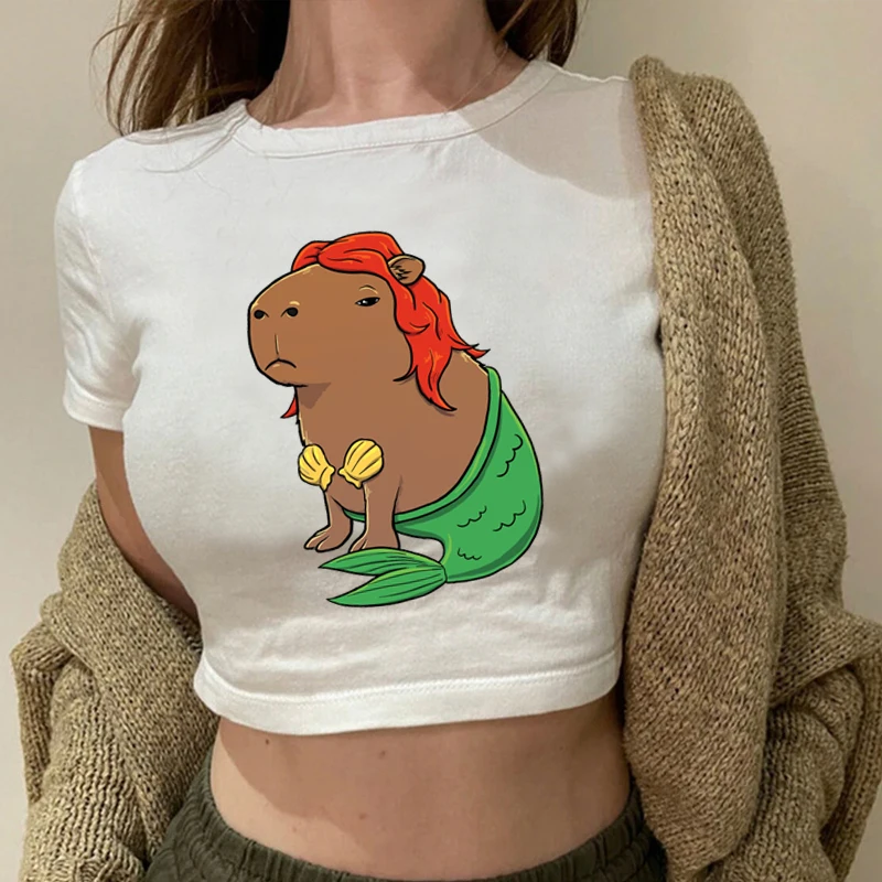 Capybara Mermaid Costume Cartoon Graphic Crop Tops Kawaii Capybara Knight Print Y2K Baby Tee Soft Casual Women's Short Tshirt
Capybara Mermaid Costume Cartoon Graphic Crop Tops Kawaii Capybara Knight Print Y2K Baby Tee Soft Casual Women's Short Tshirt
