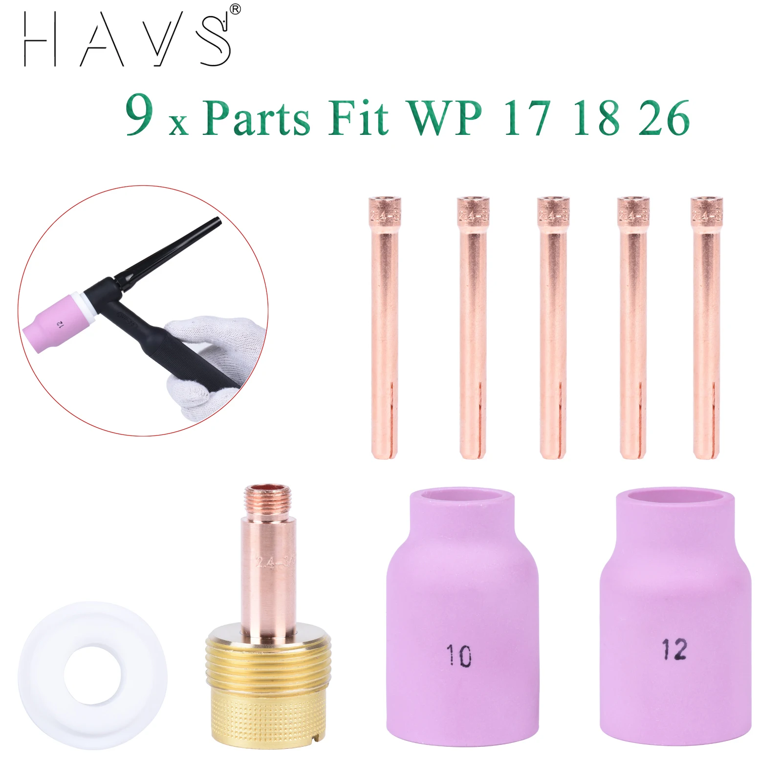 Комплект аксессуаров для сварочной горелки TIG HA&VS
Комплект аксессуаров для сварочной горелки TIG HA&VS