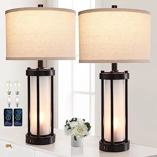 Set of 2 Modern Table Lamps with 2 USB Ports, Gradient Blue Glass Bedside Lamp with Night Light, Contemporary Desk Lamps for Bed
Set of 2 Modern Table Lamps with 2 USB Ports, Gradient Blue Glass Bedside Lamp with Night Light, Contemporary Desk Lamps for Bed