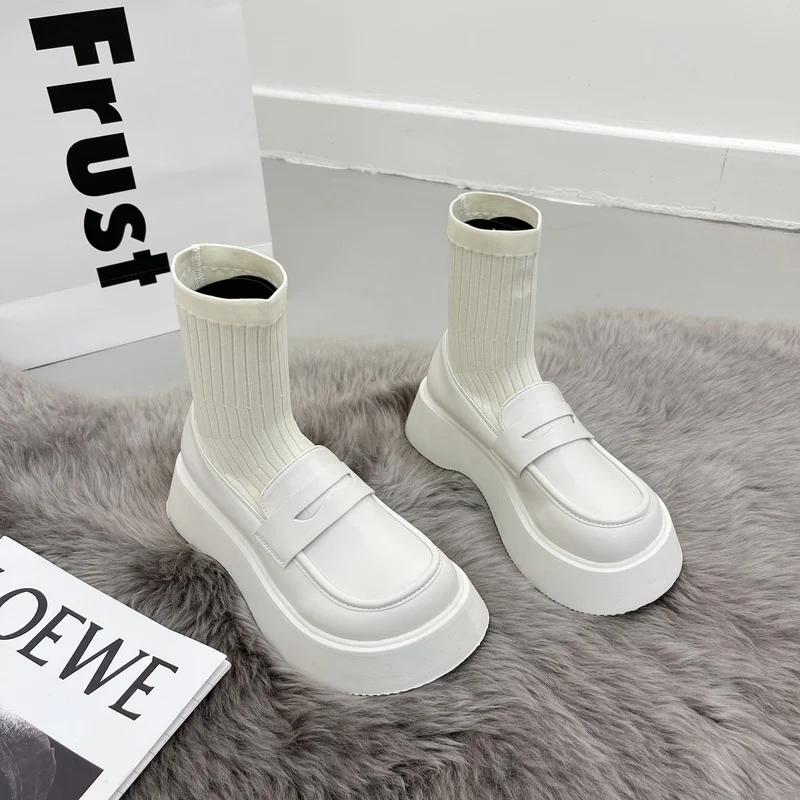 Женские туфли на плоской подошве, носки и ботинки челси на платформе, Новинка осени и зимы 2023, модные вязаные ботильоны, повседневная обувь
Женские туфли на плоской подошве, носки и ботинки челси на платформе, Новинка осени и зимы 2023, модные вязаные ботильоны, повседневная обувь