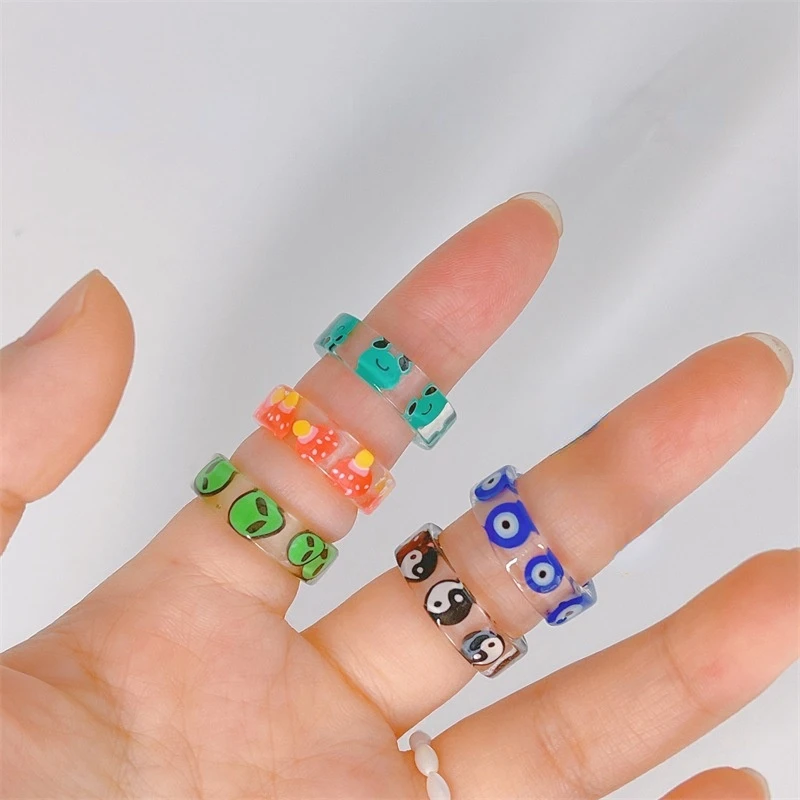 Fashion Acrylic Resin Rings for Women Yellow Smiley Green Frog Transparent Resin Acrylic Rings Simple Aesthetic Jewelry Gifts
Fashion Acrylic Resin Rings for Women Yellow Smiley Green Frog Transparent Resin Acrylic Rings Simple Aesthetic Jewelry Gifts